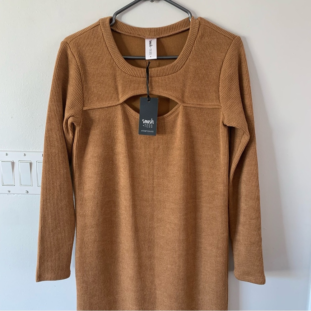 New Smash + Tess Zoe Cut Out Midi Dress Cinnamon Brown Women’s Small S